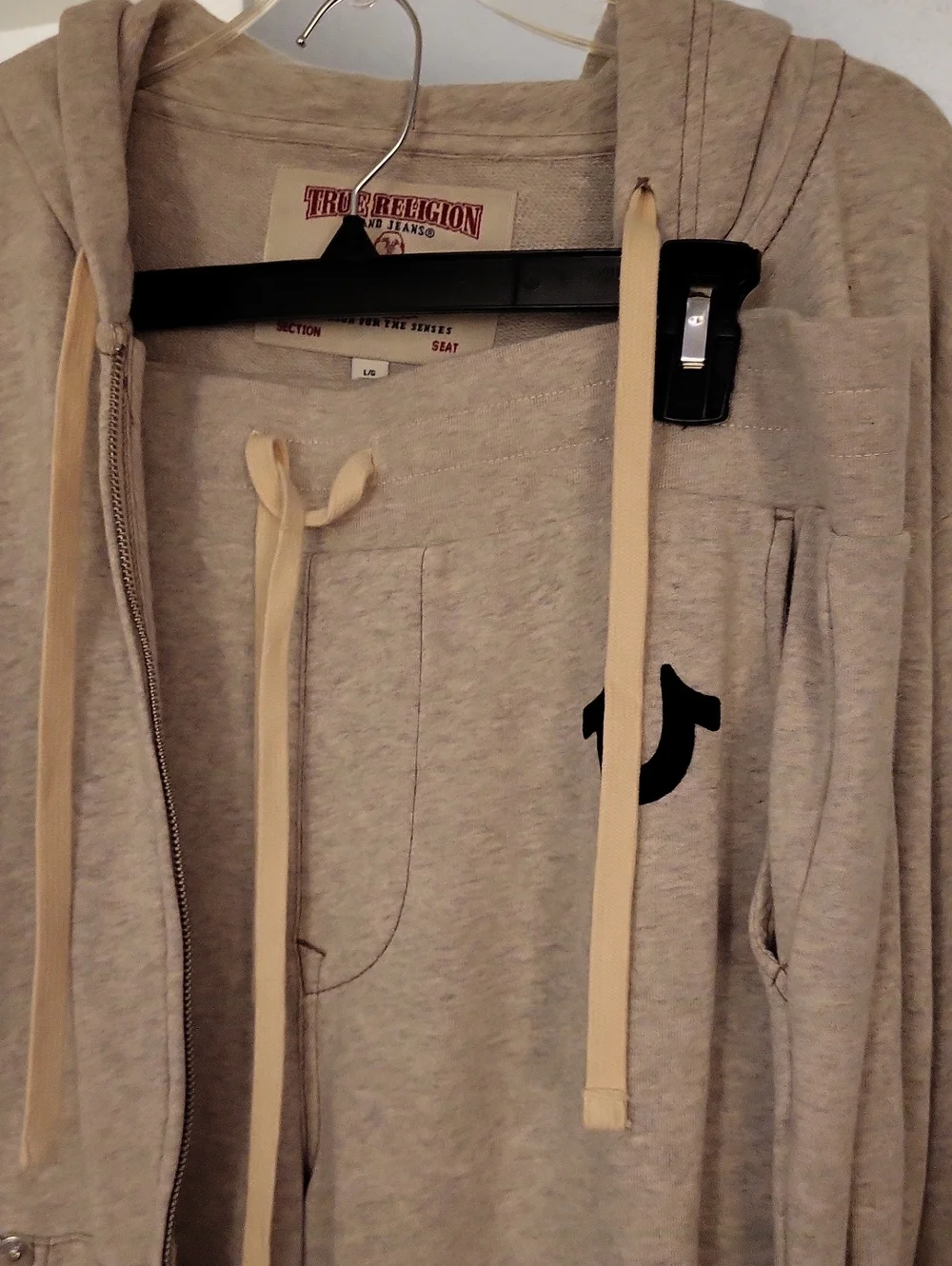 True Religion Light Gray Zip-Up Hoodie with Horseshoe Logo Mens Lg